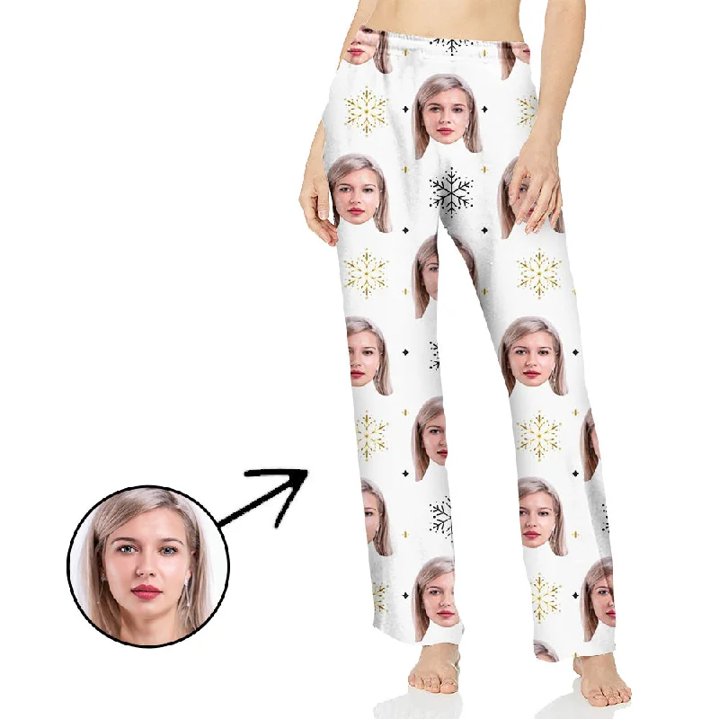 Custom Photo Pajamas Pants For Women Beautiful Snowflake Soft Sweatpants Style