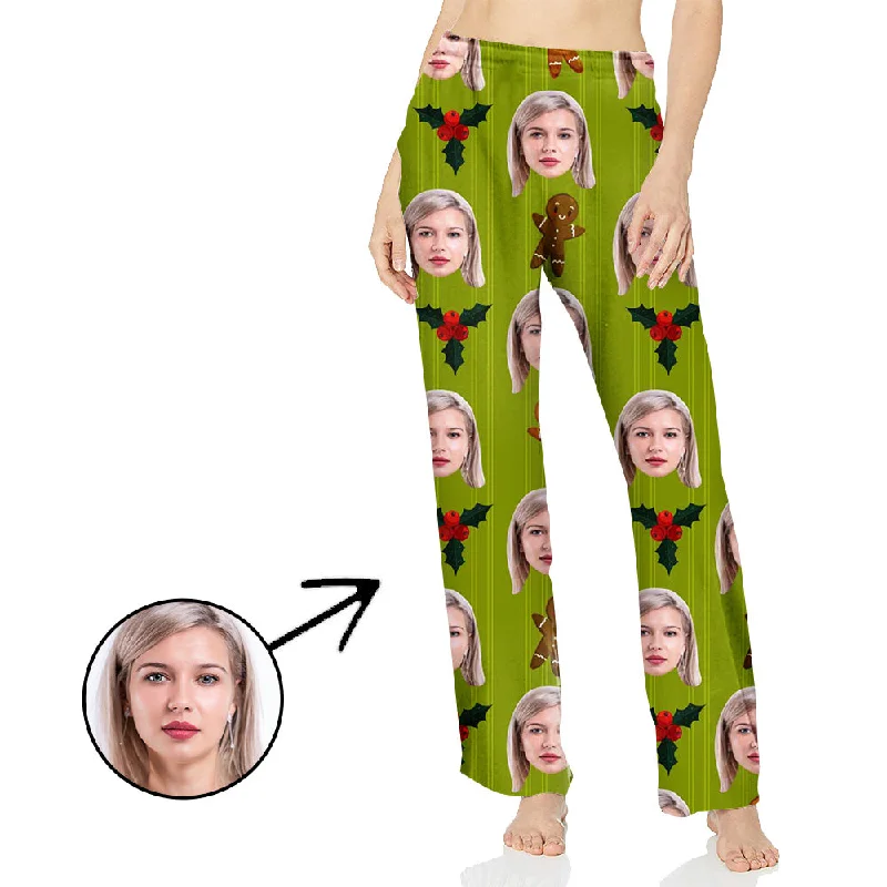 Custom Photo Pajamas Pants For Women Bells And Lovely Cartoon Fashionable Tapered Leg Pants