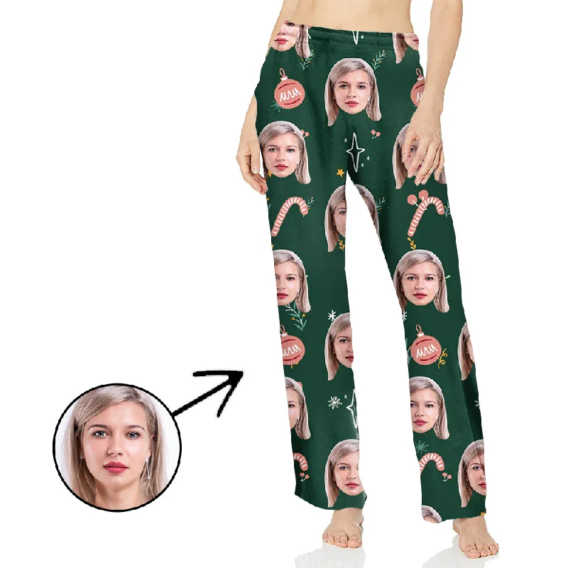 Custom Photo Pajamas Pants For Women Candy Cane And You Chic Capri Pants