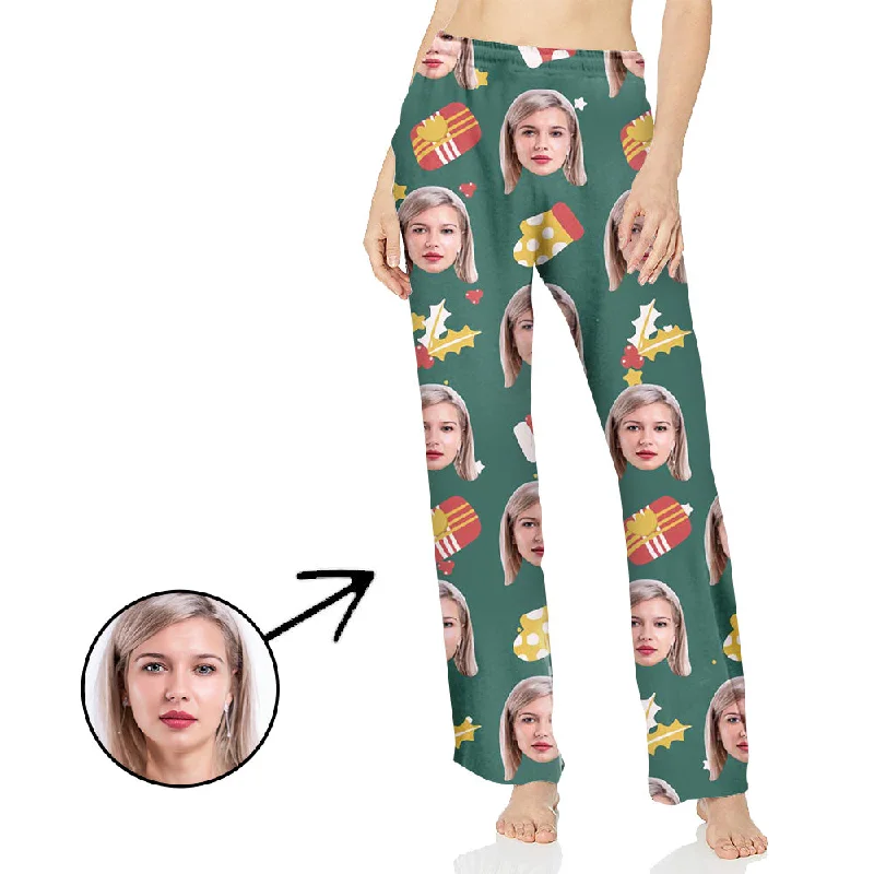 Custom Photo Pajamas Pants For Women Celebrate Christmas With You Casual Sweatpants Style