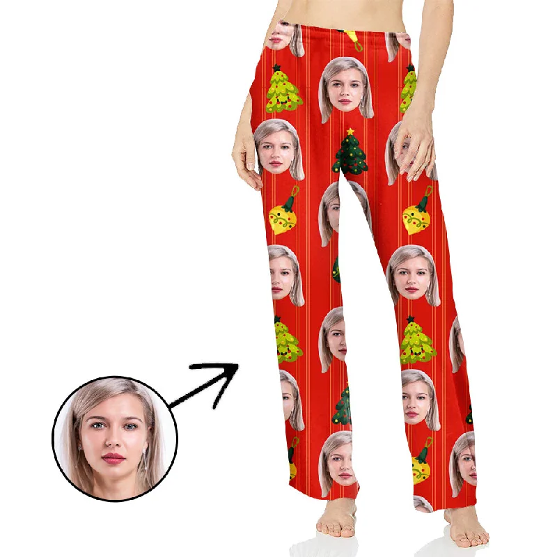 Custom Photo Pajamas Pants For Women Christams Tree Red Formal Dress Pants