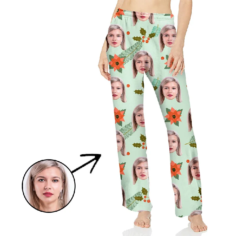 Custom Photo Pajamas Pants For Women Christmas Flower Comfortable Cargo Pants