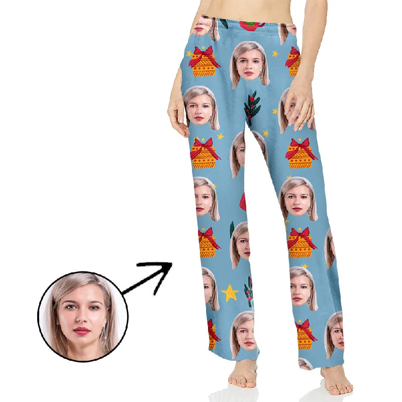 Custom Photo Pajamas Pants For Women Christmas Gift And Stars Comfy Athletic Pants