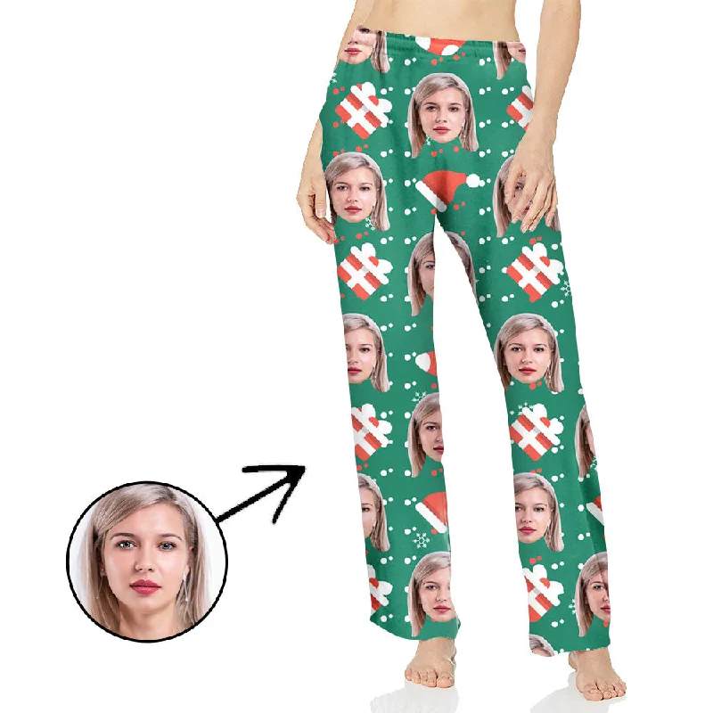 Custom Photo Pajamas Pants For Women Christmas Hat And Gifts Chic Capri Pants