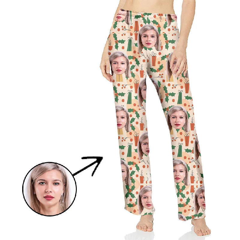 Custom Photo Pajamas Pants For Women Christmas Pandants High-Waist Jogger Pants