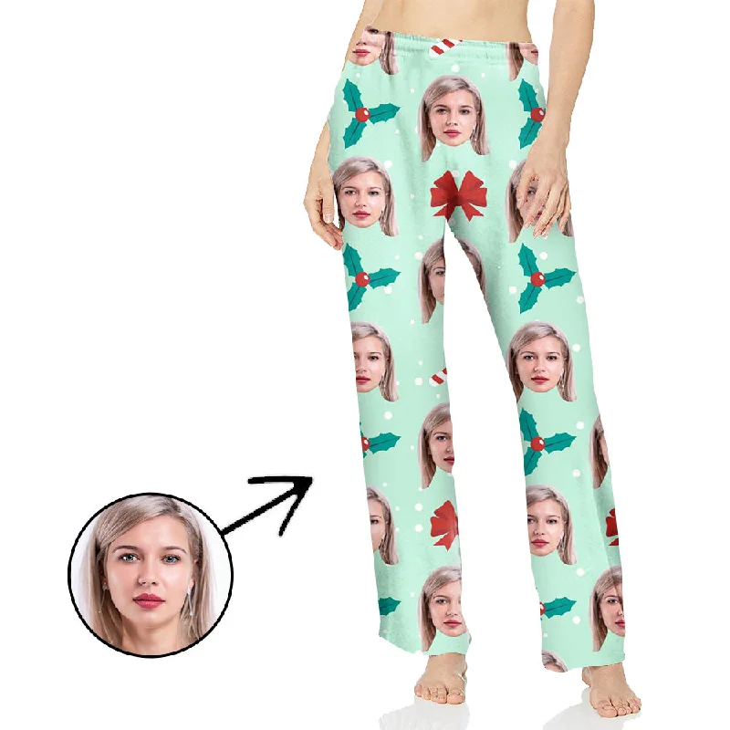 Custom Photo Pajamas Pants For Women Christmas Pendant With Candy Cane Cozy Full-Length Pants