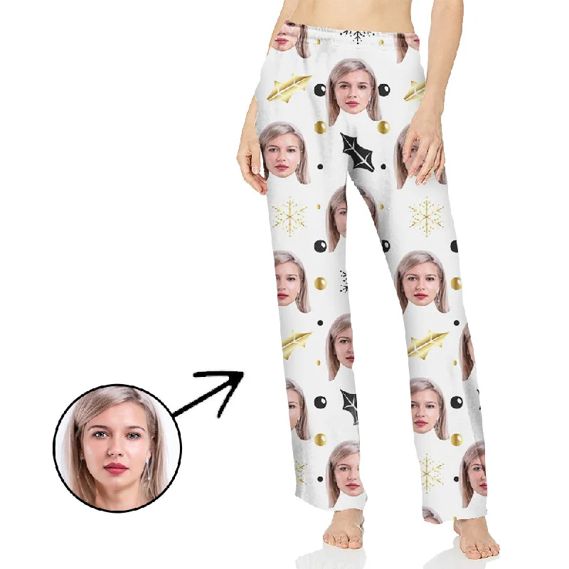 Custom Photo Pajamas Pants For Women Christmas Snowflake Classic Straight-Leg Pants