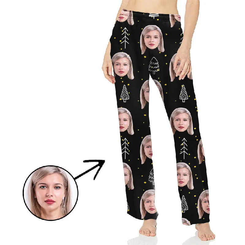 Custom Photo Pajamas Pants For Women Christmas Tree Chic Wool Trousers