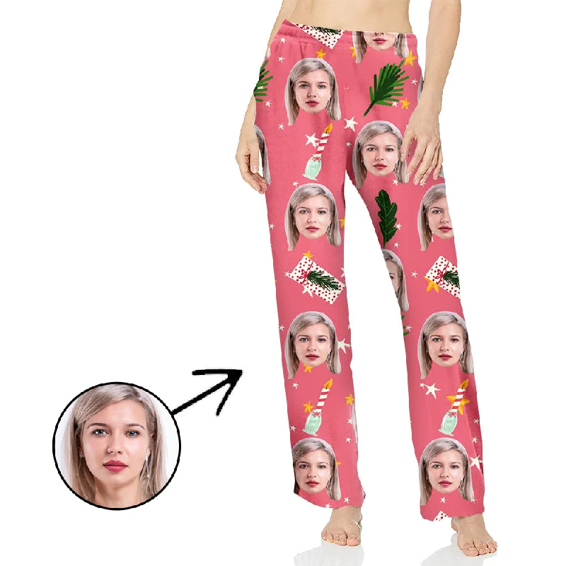 Custom Photo Pajamas Pants For Women Christmas Tree Printed Comfy Zip-Up Pants