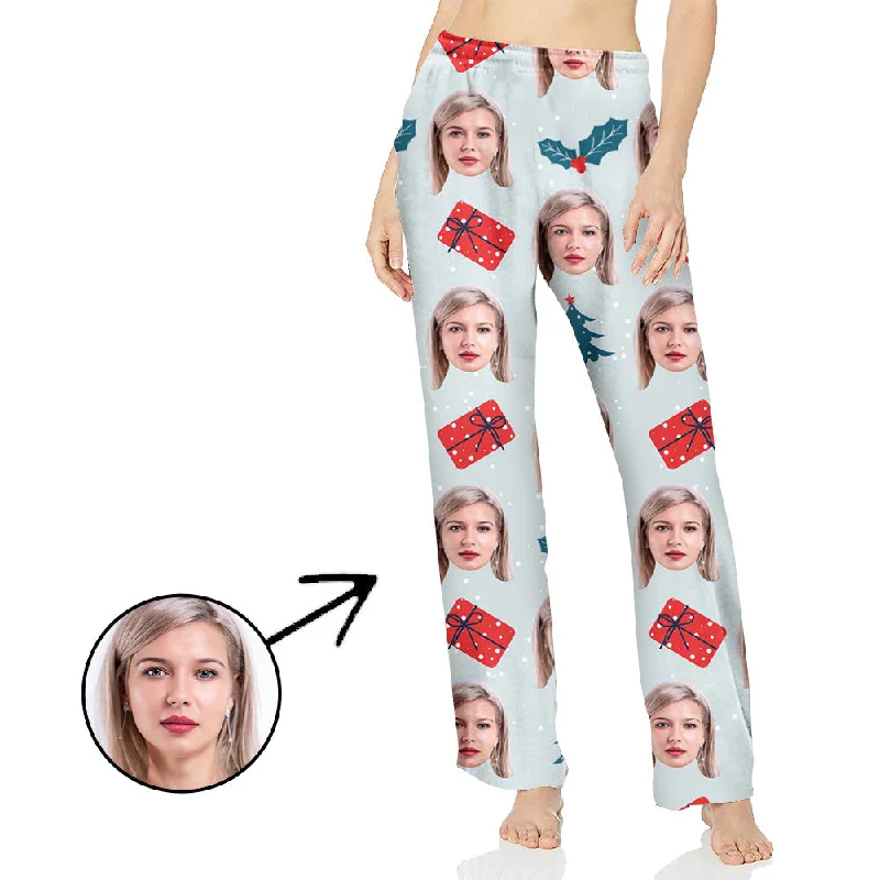 Custom Photo Pajamas Pants For Women Christmas Tree With Gifts Fashionable Jogger Pants