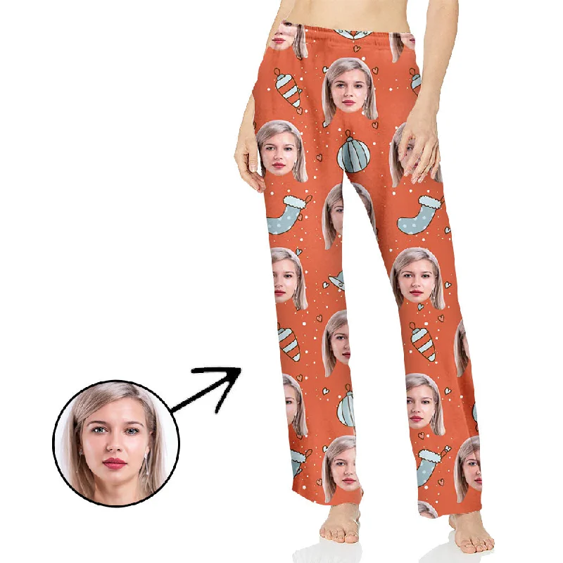 Custom Photo Pajamas Pants For Women Lovely Christmas Printed Slim-Fit Khaki Pants