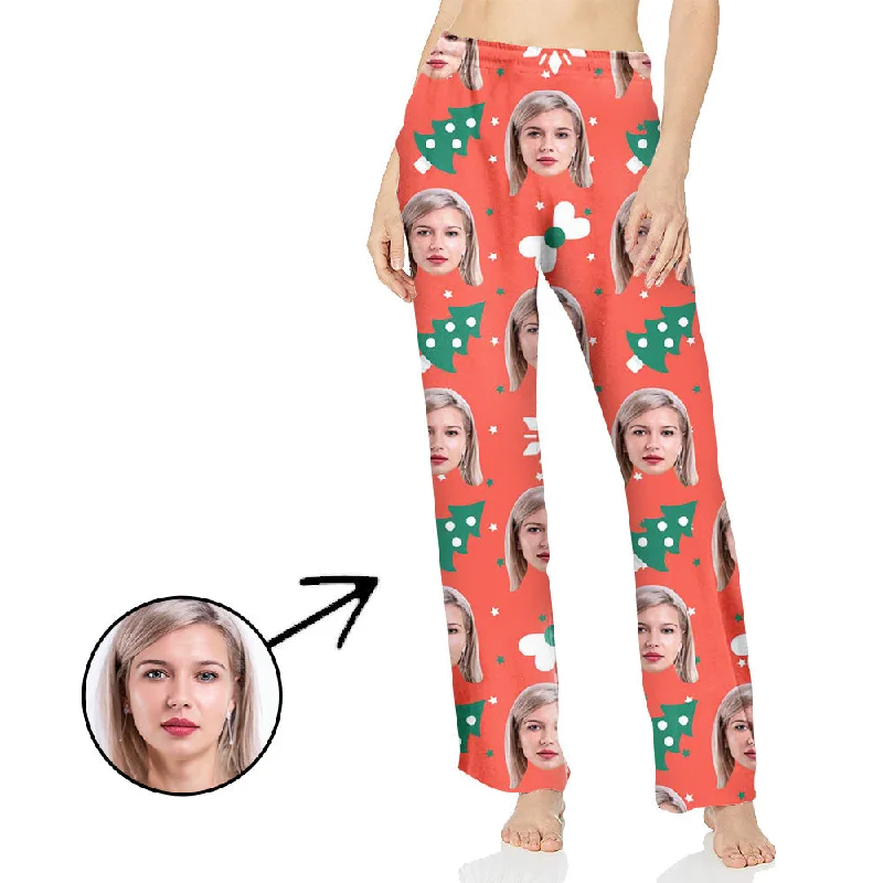 Custom Photo Pajamas Pants For Women Lovely Christmas Tree Casual Plaid Pants