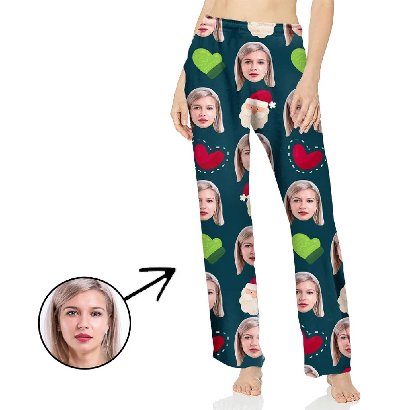 Custom Photo Pajamas Pants For Women Red And Green Heart Chic Slim Fit Pants