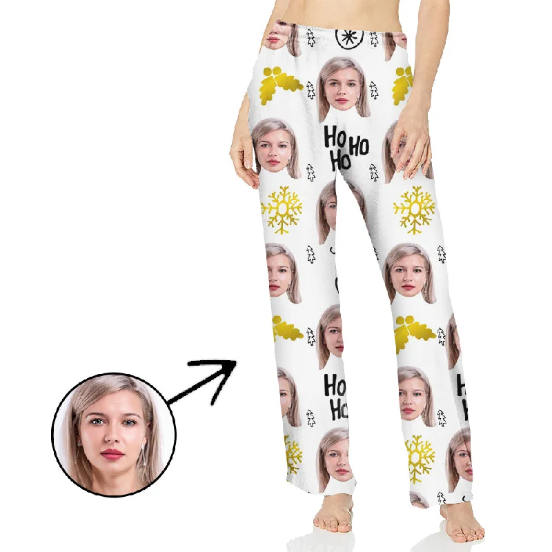 Custom Photo Pajamas Pants For Women Snowflake Chic Faux Leather Pants