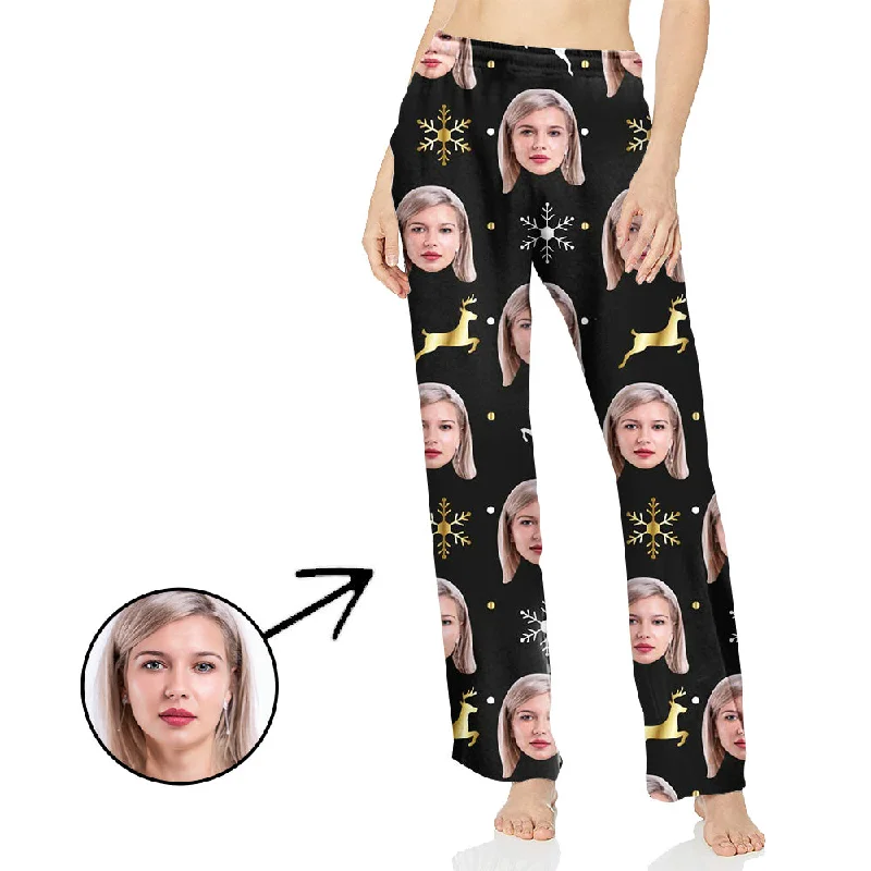 Custom Photo Pajamas Pants For Women Snowflake And Elf Casual Yoga Pants