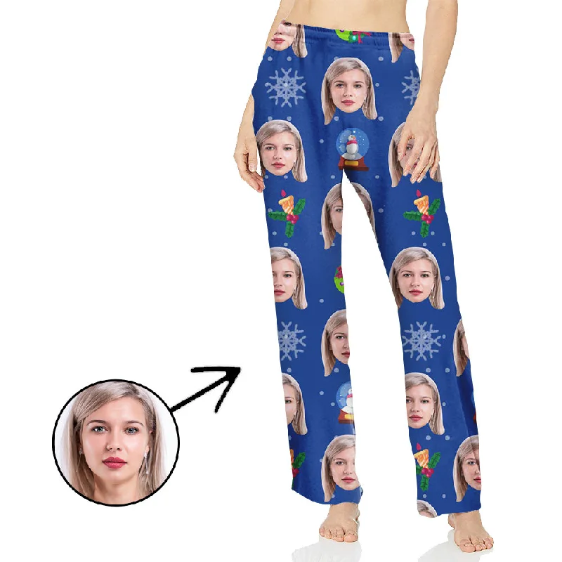 Custom Photo Pajamas Pants For Women Snowman And Snowflake Comfortable Pleated Pants