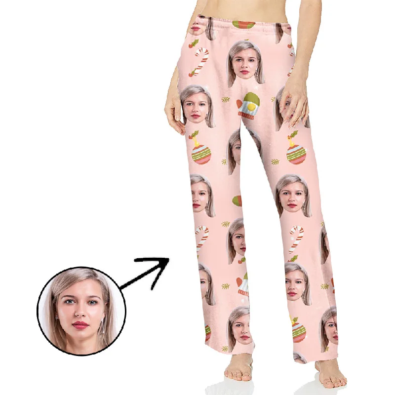 Custom Photo Pajamas Pants For Women With Christmas Candy Cane High-Waist Yoga Pants