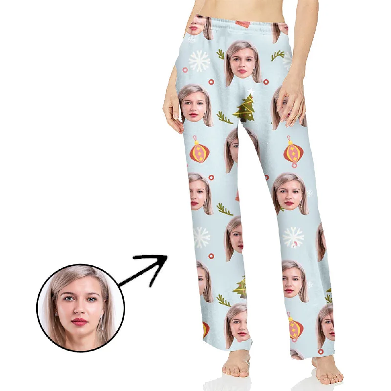 Custom Photo Pajamas Pants For Women With Christmas Pendant And Snowflake Classic Chino Pants