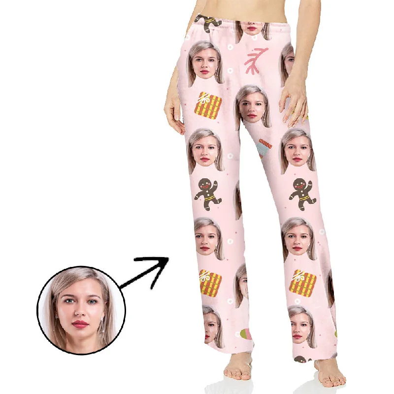 Custom Photo Pajamas Pants For Women With Christmas Pendants Cozy Knit Pants