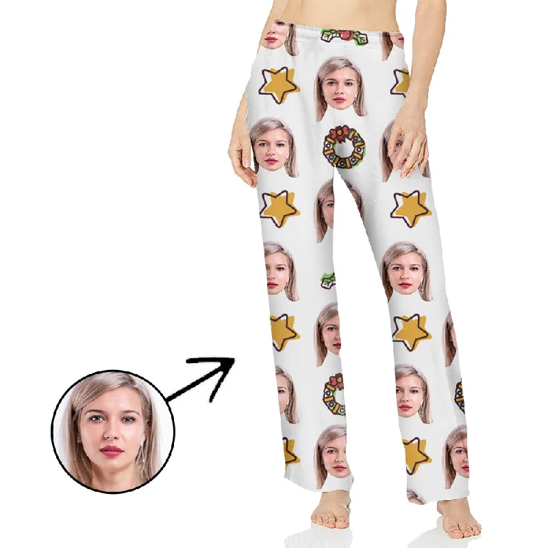 Custom Photo Pajamas Pants For Women Yellow Stars And Candy Fashionable Work Pants