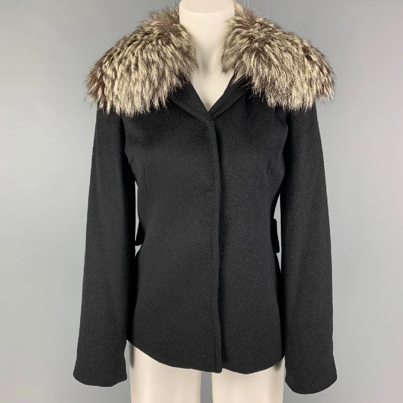 DOLCE & GABBANA Size 4 Black Angora Hidden Snaps Jacket Appliqued Jacket Beaded Jacket Sequined Jacket DOLCE & GABBANA Size 4 Black Angora Hidden Snaps Jacket Appliqued Jacket Beaded Jacket Sequined Jacket