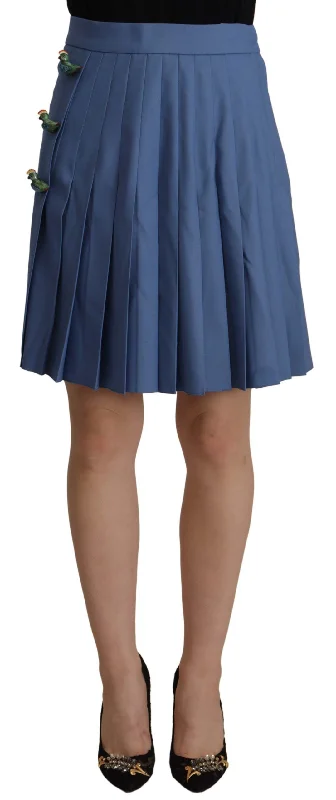 Dolce & Gabbana Elegant Pleated A-Line Mini Skirt with Bird Appliques wool skirt thick