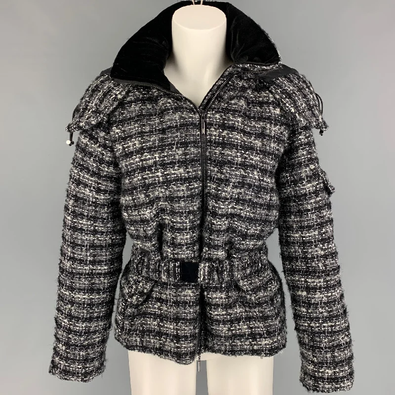 EMPORIO ARMANI Size 4 Black White Grey Wool Woven Hooded Jacket Cardigan Sweater Pullover EMPORIO ARMANI Size 4 Black White Grey Wool Woven Hooded Jacket Cardigan Sweater Pullover