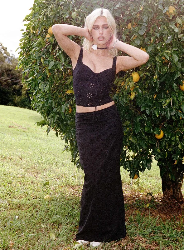Flowerfields Maxi Skirt Black corduroy skirt textured