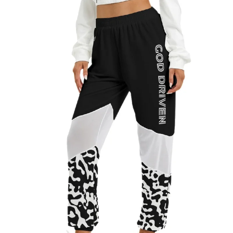 GOD DRIVEN  Black and White Camouflage Print Mesh Pants Classic Straight Pants