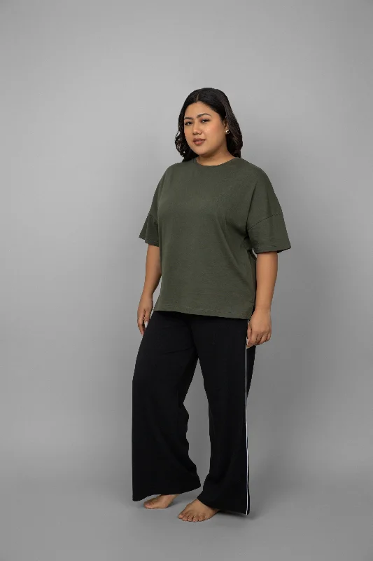 Green top with Black Piping Pants Set Casual Yoga Pants