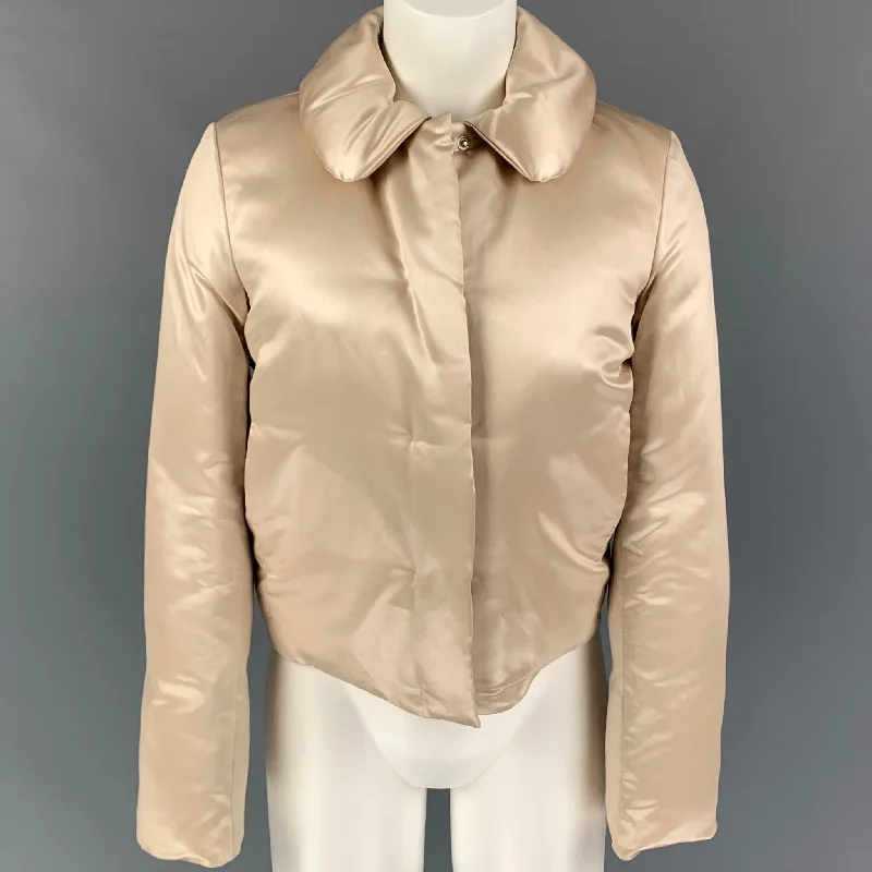 JIL SANDER Size 4 Beige Acetate Silk Padded Jacket Chenille Fabric Brocade Fabric Lace Fabric JIL SANDER Size 4 Beige Acetate Silk Padded Jacket Chenille Fabric Brocade Fabric Lace Fabric