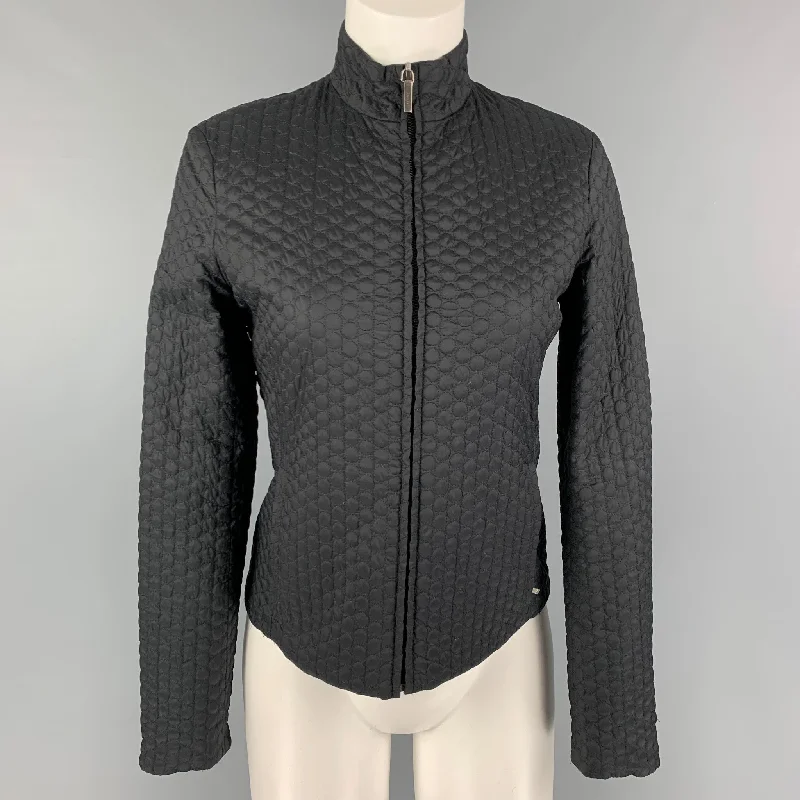 JIL SANDER Size 4 Black Polyester Blend Textured Reversible Jacket Elasticated Jacket Padded Jacket Insulated Jacket JIL SANDER Size 4 Black Polyester Blend Textured Reversible Jacket Elasticated Jacket Padded Jacket Insulated Jacket