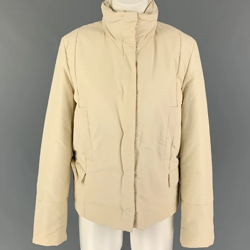 JIL SANDER Size 6 Cream Cotton Blend Hidden Hood Jacket Cotton Jacket Linen Jacket Terry Jacket JIL SANDER Size 6 Cream Cotton Blend Hidden Hood Jacket Cotton Jacket Linen Jacket Terry Jacket