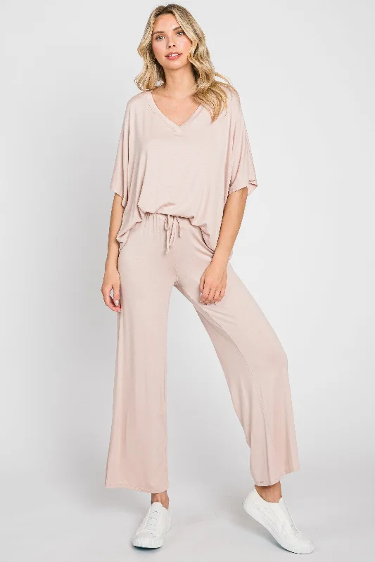 Light Pink Cropped Pant Set Wide-Legged Palazzos