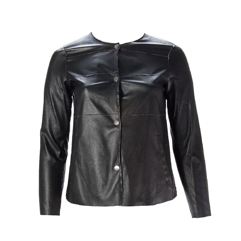 MARINA RINALDI Women's Black Calle Faux Leather Jacket 8W / 17 $340 NWT Elasticated Jacket Padded Jacket Insulated Jacket MARINA RINALDI Women's Black Calle Faux Leather Jacket 8W / 17 $340 NWT Elasticated Jacket Padded Jacket Insulated Jacket