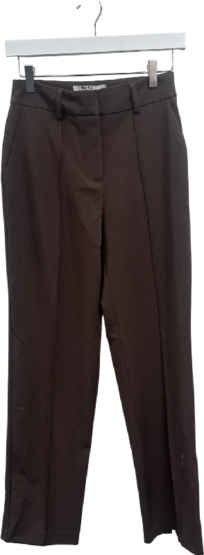 NA-KD Brown Tailored Mid Waist Suit Pants UK 8 Casual Plaid Pants