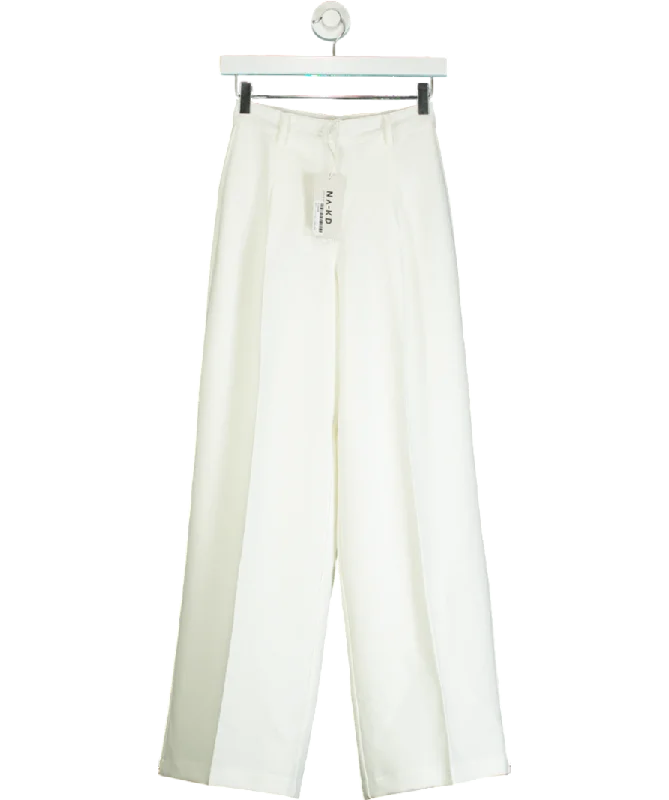 NA-KD White Pleat Detail Loose High Waist Pants UK 4 Cozy Lounge Pants