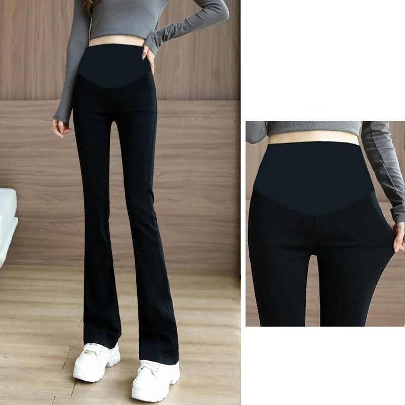 NiDELL Maternity Pants Thin Summer Clothing New Outdoor Black Stretch Slightly Flared Suit Pants Spring and Autumn High Waist Flared Pants Warm Wool Trousers