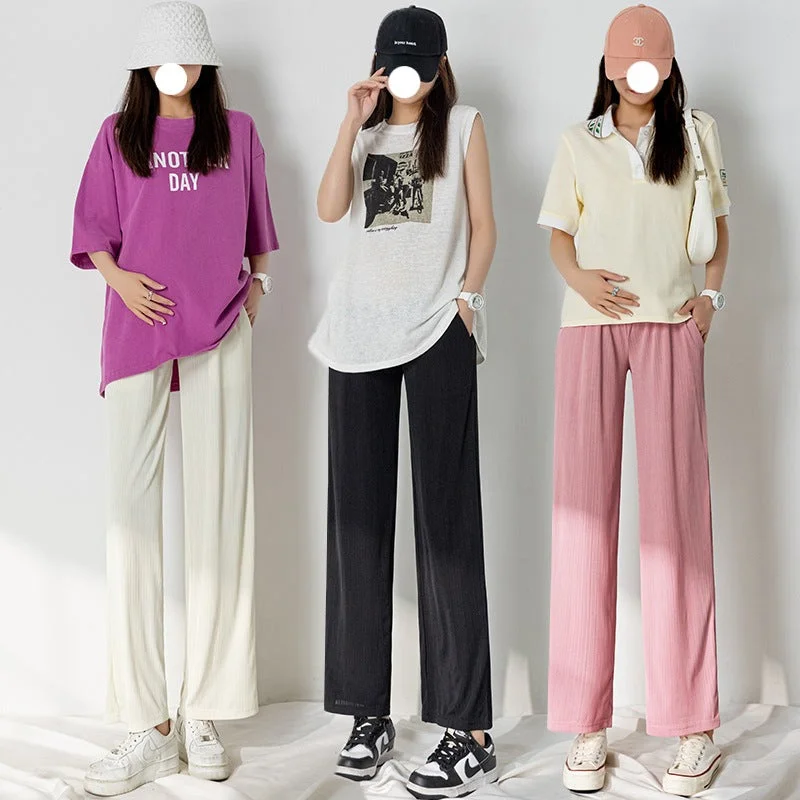 NiDELL Maternity Wide Leg Pants . Summer Cool Ankle-Length Thin Draping Fashion Casual Loose Outer Wear Wide-Leg Pants Casual Yoga Pants