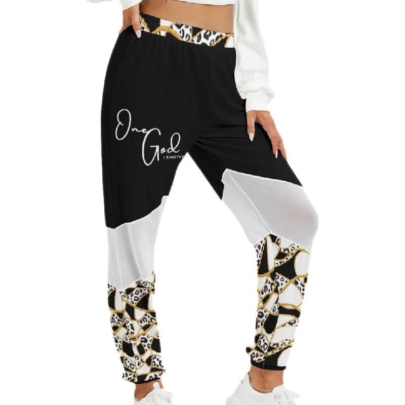 ONE GOD Black and White Leopard Chain Print Mesh Pants Trendy Tapered Pants