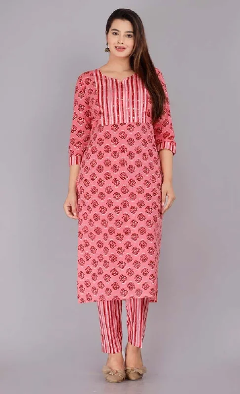 Pure Cotton Woman Kurta And Pant Set in Pink Colour Elegant Wool Trousers