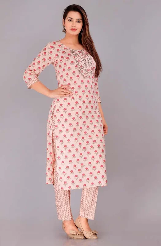 Pure Cotton Woman Kurta And Pant Set in Pink Colour Formal Linen Trousers