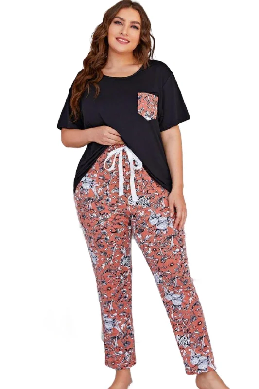 Round Neck Tee Floral Pants Set Fashionable Work Pants