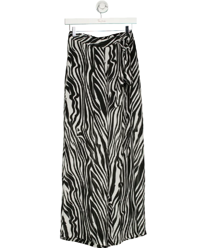 S-DEER Black Zebra Striped Straight Leg Pants UK S Trendy Velvet Pants