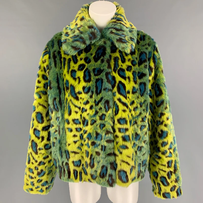 STAND STUDIO AW 20 Size S Multi-Color Leopard Print Fuax Fur Marcella Jacket Boat Neck Shawl Collar Notched Collar STAND STUDIO AW 20 Size S Multi-Color Leopard Print Fuax Fur Marcella Jacket Boat Neck Shawl Collar Notched Collar