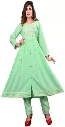 Women Kurta and Pant Set (Green) Trendy Printed Pants