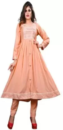 Women Kurta and Pant Set (Peach) Formal Stretch Pants