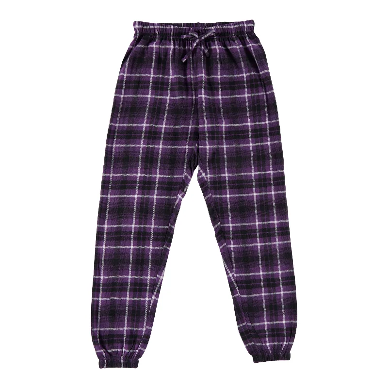 Women's Cotton Flannel Pants with Plaid Print High-Waist Trousers